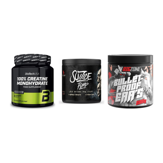 Kraft-Stack: BioTech Creatine + #GYMJUICE SUIZIDE + Big Zone Bulletpr – alle enthaltenen Artikel