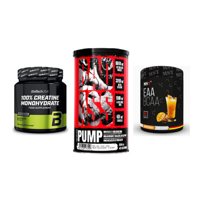 Kraft-Stack: BioTech Creatine + BAD ASS Pump + MST EAA & BCAA – alle enthaltenen Artikel