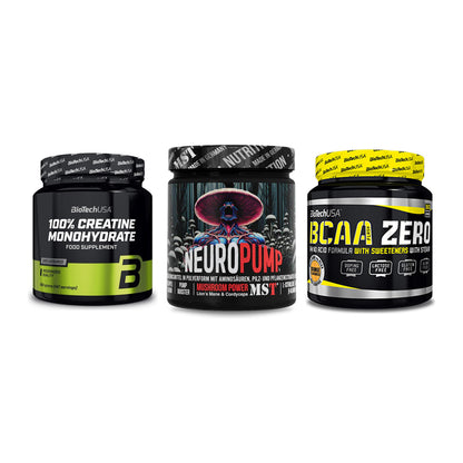 Kraft-Stack: BioTech Creatine + MST NeuroPump + BioTech BCAA Zero – alle enthaltenen Artikel