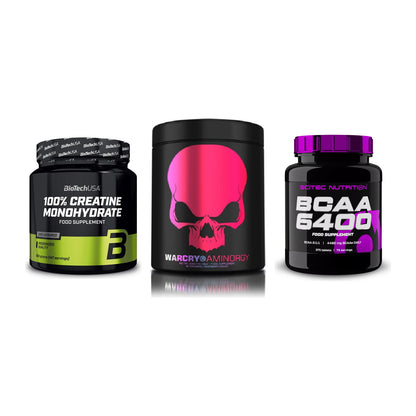 Kraft-Stack: BioTech Creatine + Genius Nutrition + Scitec BCAA 6400 – alle enthaltenen Artikel