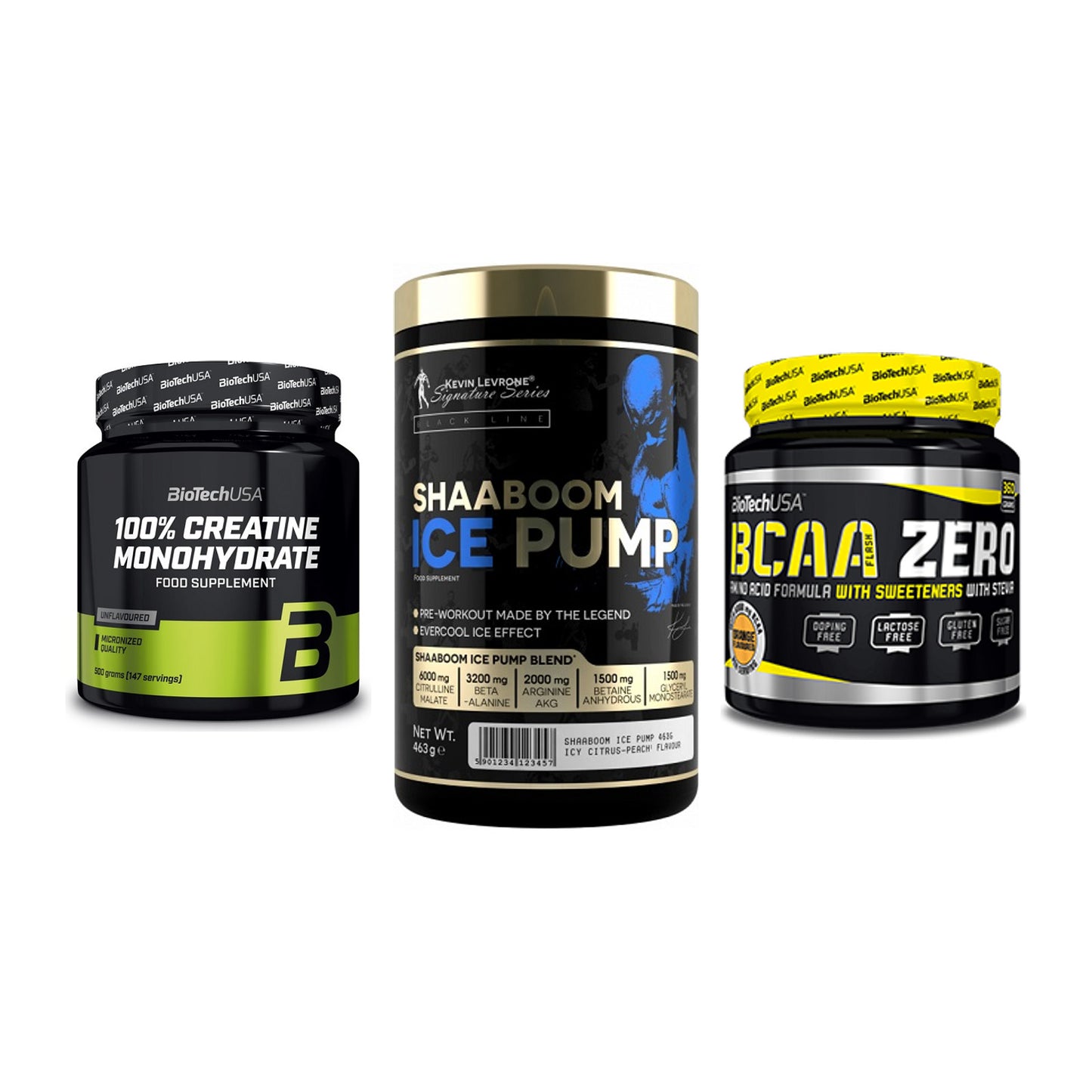 Kraft-Stack: BioTech Creatine + Kevin Levrone + BioTech BCAA Zero – alle enthaltenen Artikel