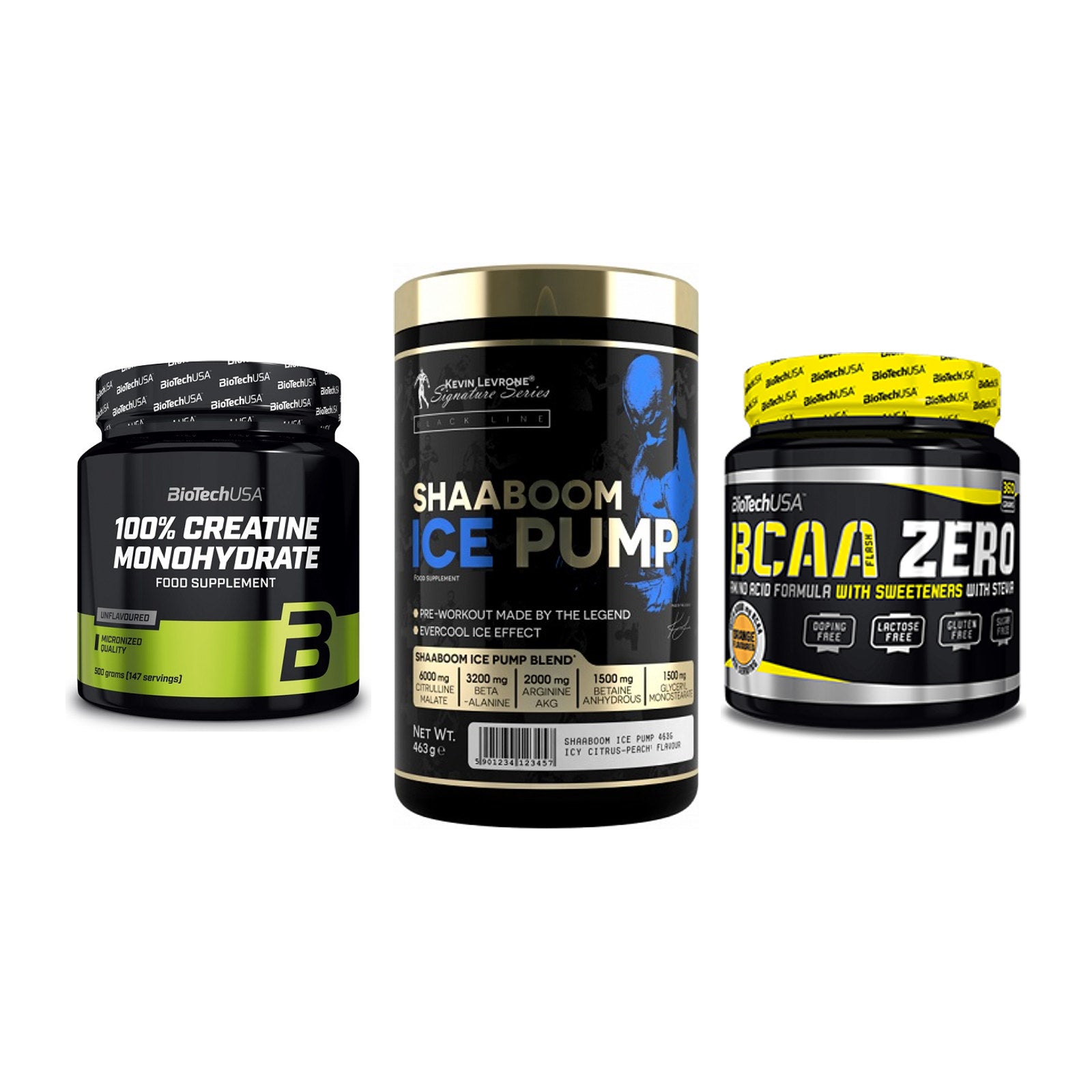 Kraft-Stack: BioTech Creatine + Kevin Levrone + BioTech BCAA Zero – alle enthaltenen Artikel