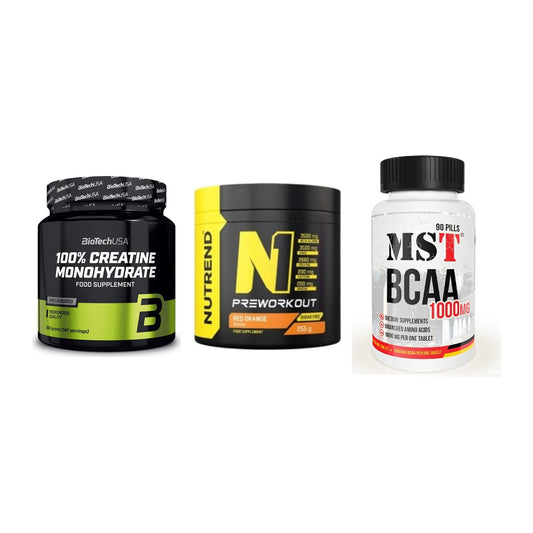 Kraft-Stack: BioTech Creatine + Nutrend N1 + MST BCAA 1000 (90 – alle enthaltenen Artikel
