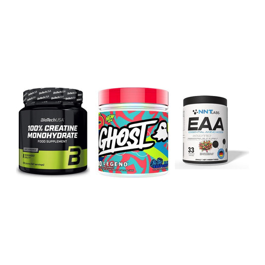 Kraft-Stack: BioTech Creatine + Ghost Legend V4 + NNT EAA 500g – alle enthaltenen Artikel