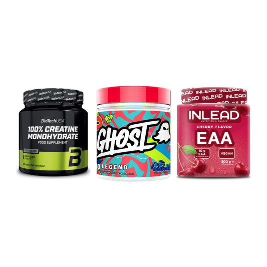 Kraft-Stack: BioTech Creatine + Ghost Legend V4 + INLEAD EAA – alle enthaltenen Artikel