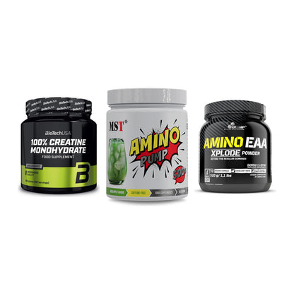 Kraft-Stack: BioTech Creatine + MST Amino Pump + Olimp Amino EAA – alle enthaltenen Artikel