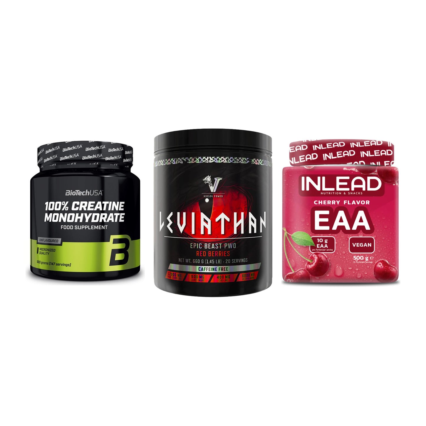 Kraft-Stack: BioTech Creatine + Viking Power + INLEAD EAA – alle enthaltenen Artikel