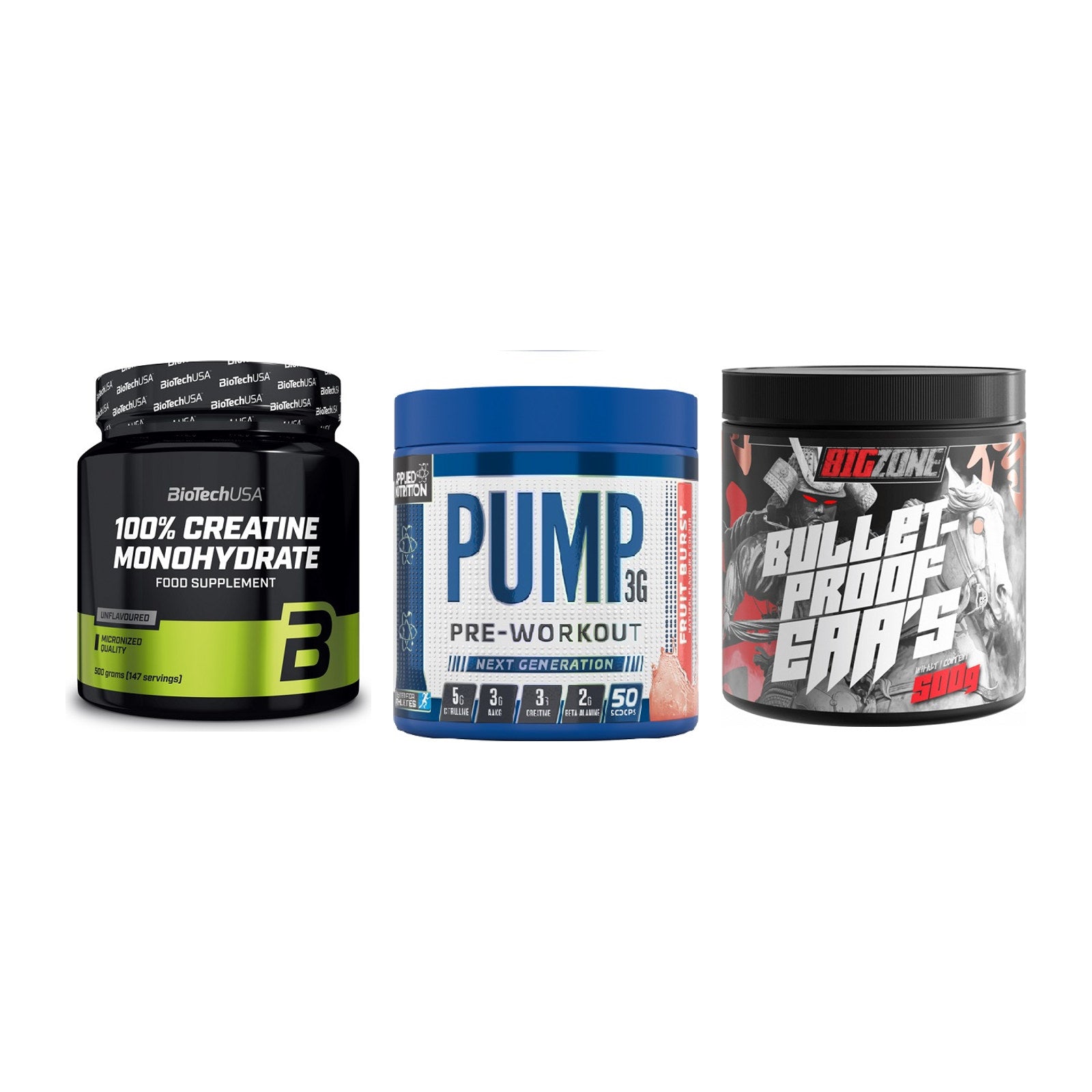 Kraft-Stack: BioTech Creatine + Applied Nutrition + Big Zone Bulletpr – alle enthaltenen Artikel