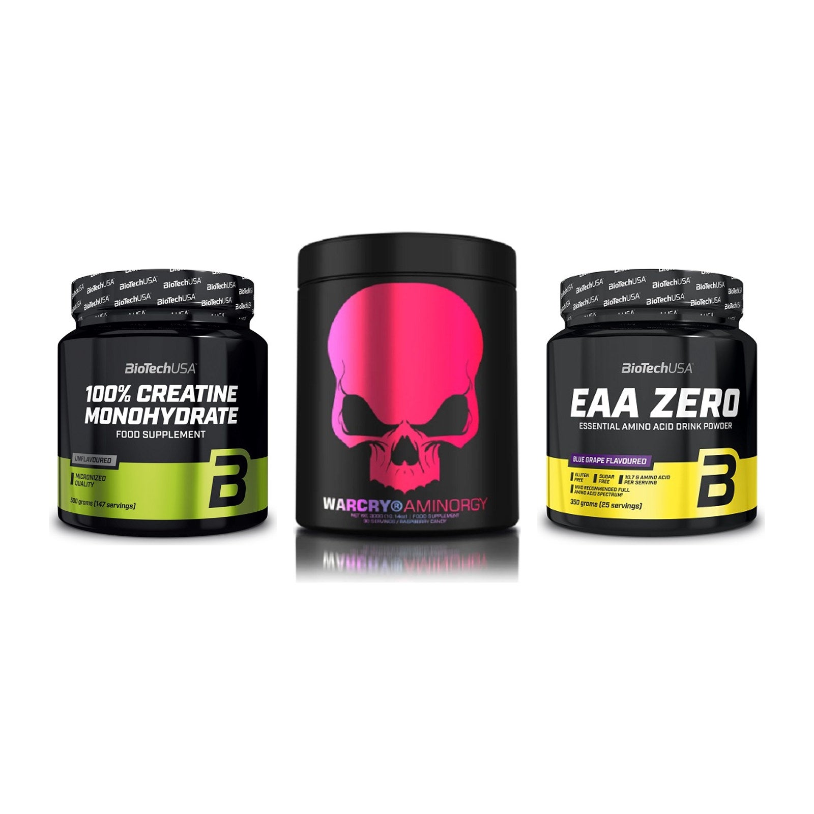 Kraft-Stack: BioTech Creatine + Genius Nutrition + BioTech EAA Zero – alle enthaltenen Artikel