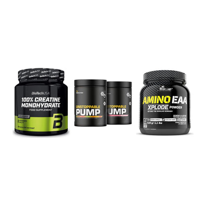 Kraft-Stack: BioTech Creatine + Dedicated + Olimp Amino EAA – alle enthaltenen Artikel