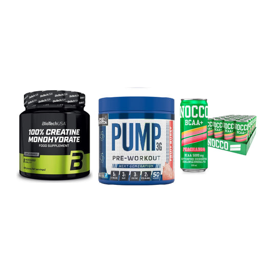Kraft-Stack: BioTech Creatine + Applied Nutrition + Nocco BCAA Drink – alle enthaltenen Artikel