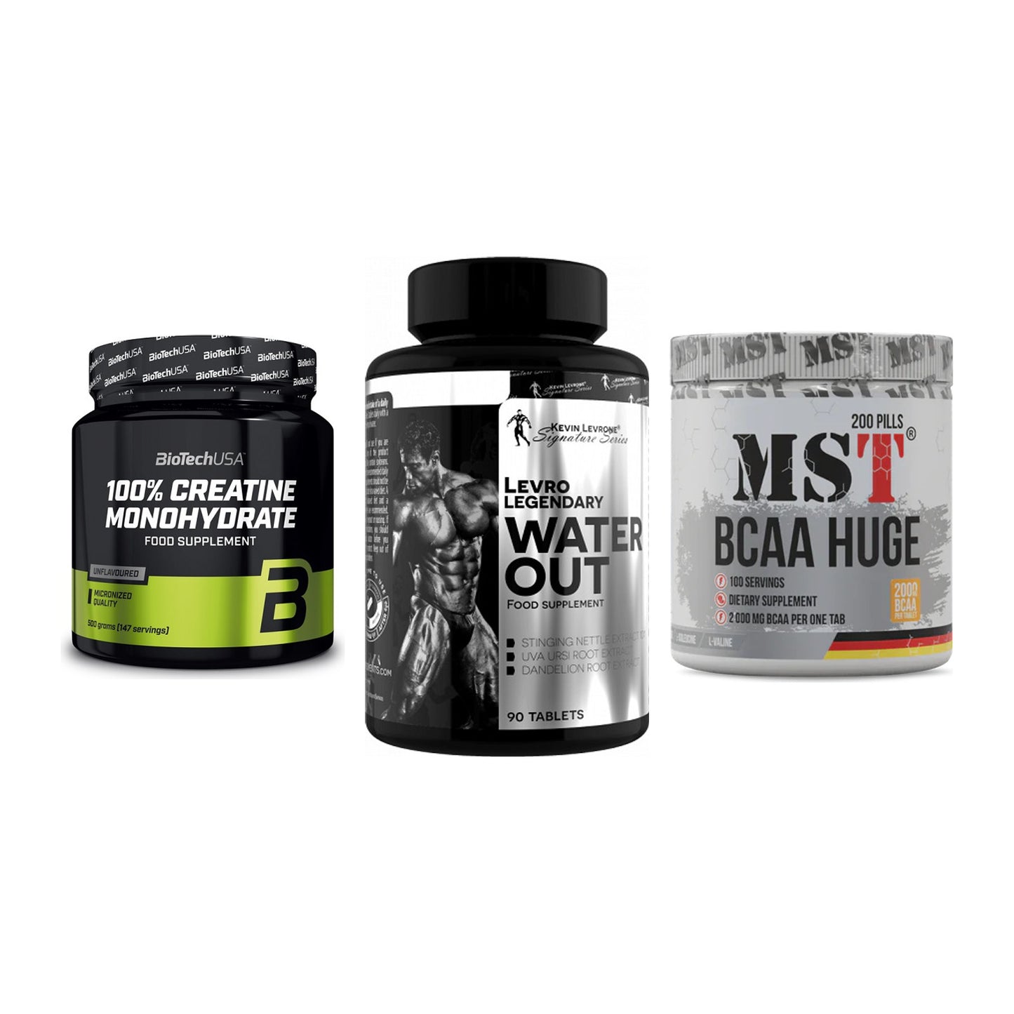 Kraft-Stack: BioTech Creatine + Kevin Levrone + MST BCAA Huge 200 – alle enthaltenen Artikel