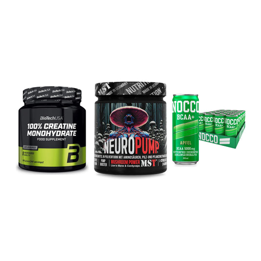 Kraft-Stack: BioTech Creatine + MST NeuroPump + Nocco BCAA Drink – alle enthaltenen Artikel