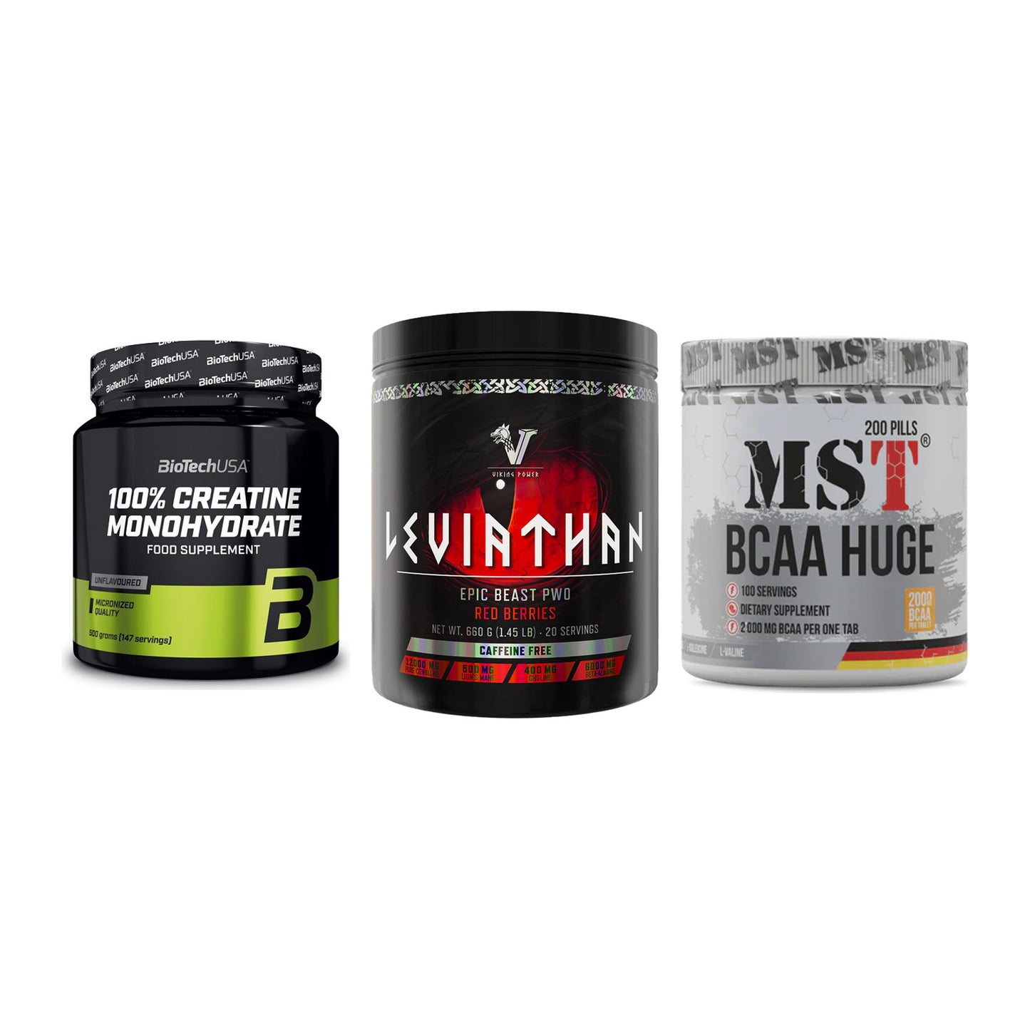 Kraft-Stack: BioTech Creatine + Viking Power + MST BCAA Huge 200 – alle enthaltenen Artikel