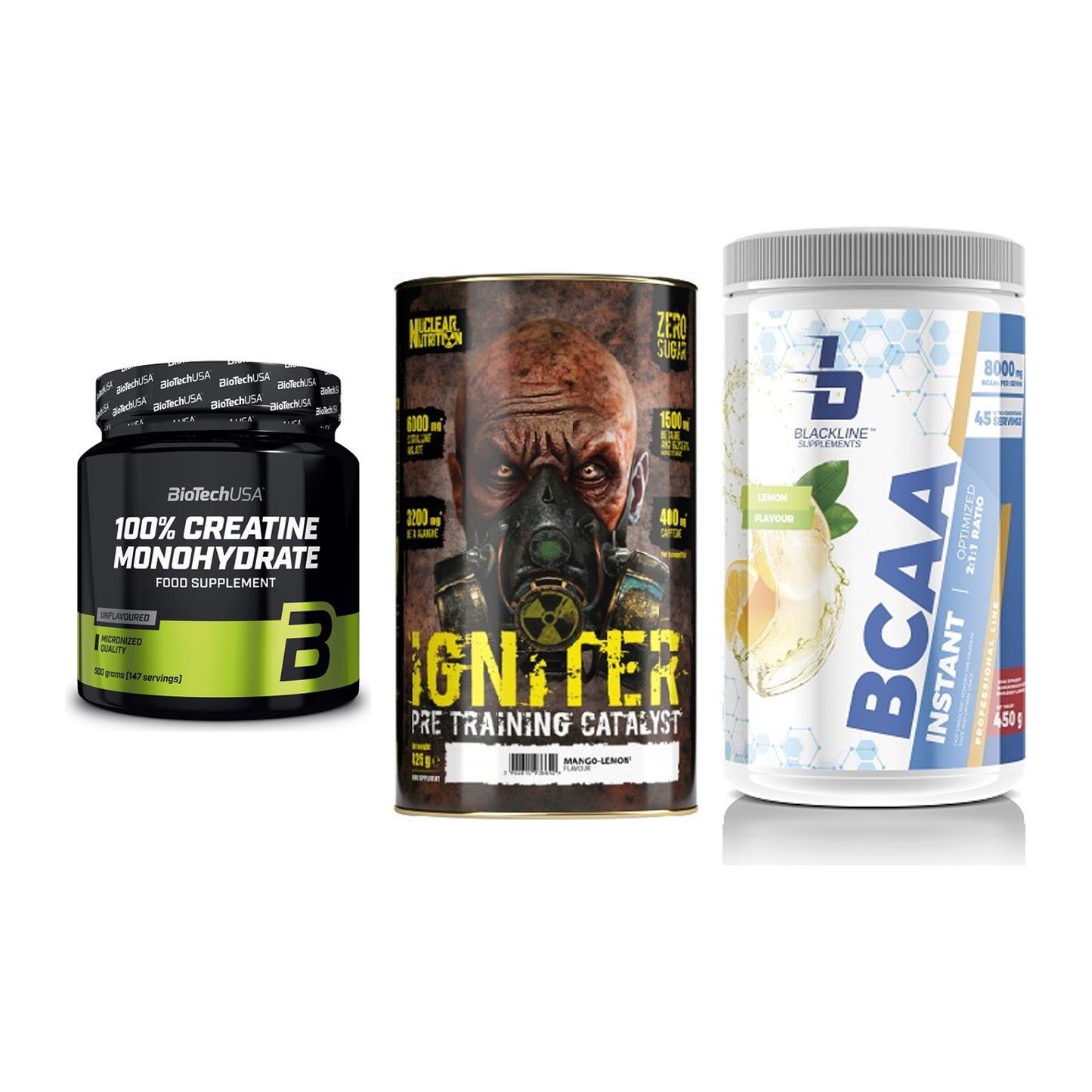 Kraft-Stack: BioTech Creatine + Nuclear Nutrition + Blackline – alle enthaltenen Artikel