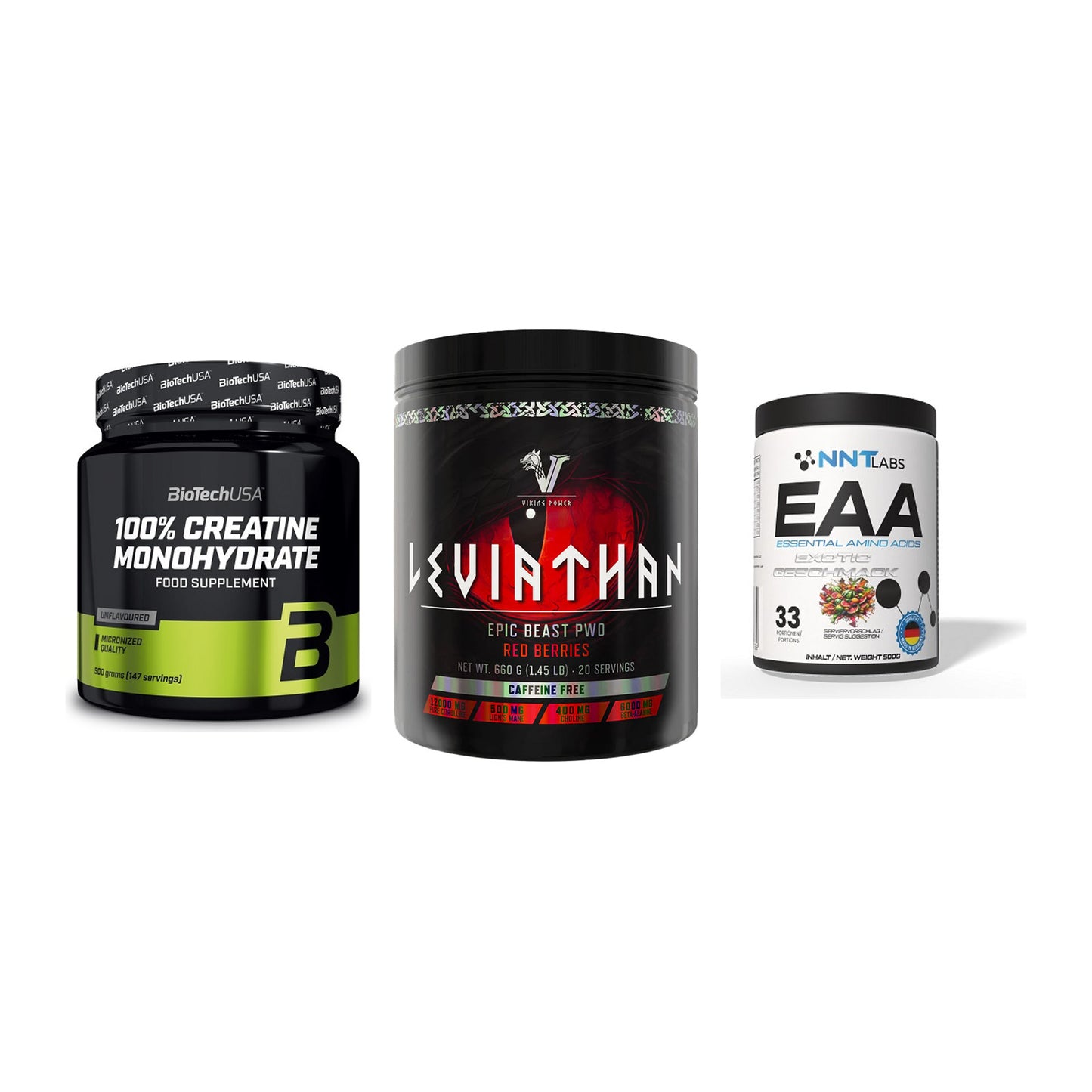 Kraft-Stack: BioTech Creatine + Viking Power + NNT EAA – alle enthaltenen Artikel