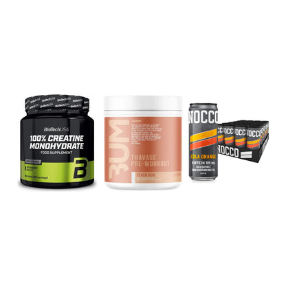 Kraft-Stack: BioTech Creatine + RAW Nutrition + Nocco BCAA Drink – alle enthaltenen Artikel