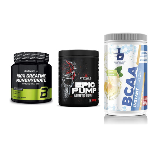 Kraft-Stack: BioTech Creatine + Peak EPIC Pump + Blackline – alle enthaltenen Artikel