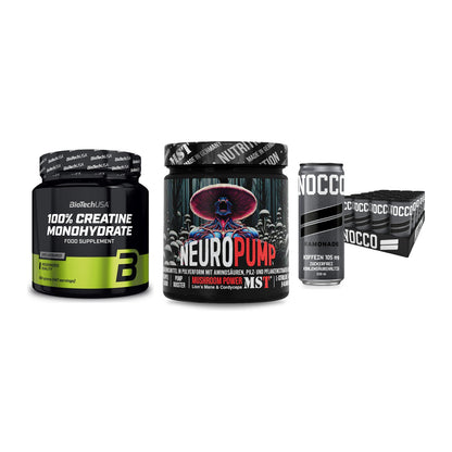 Kraft-Stack: BioTech Creatine + MST NeuroPump + Nocco BCAA Drink – alle enthaltenen Artikel