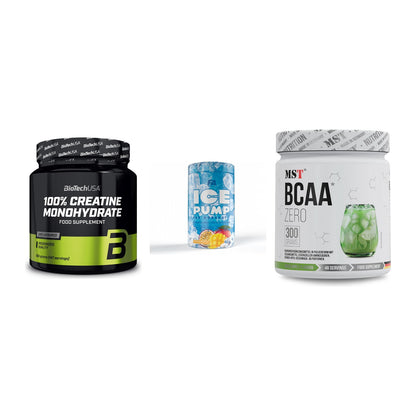 Kraft-Stack: BioTech Creatine + FA Nutrition ICE + MST BCAA Zero – alle enthaltenen Artikel