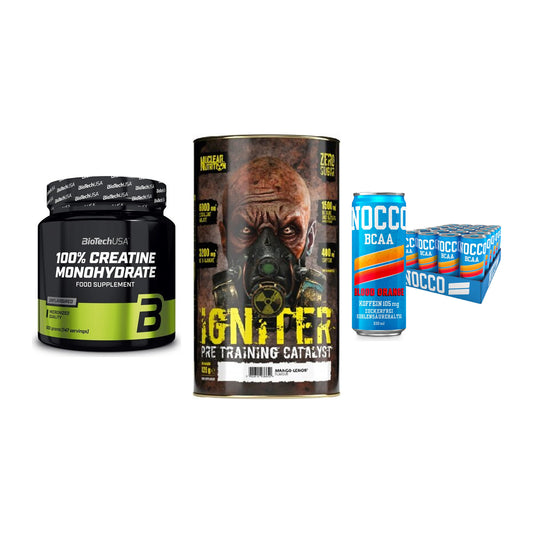 Kraft-Stack: BioTech Creatine + Nuclear Nutrition + Nocco BCAA Drink – alle enthaltenen Artikel