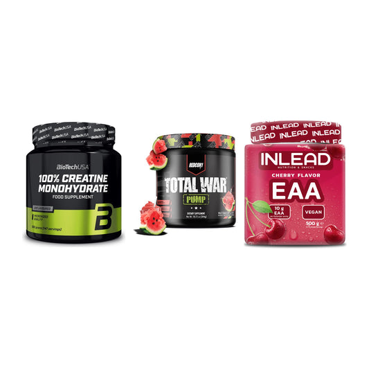 Kraft-Stack: BioTech Creatine + Redcon1 Total War + INLEAD EAA – alle enthaltenen Artikel