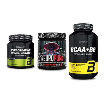 Kraft-Stack: BioTech Creatine + MST NeuroPump + BioTech BCAA+B6 – alle enthaltenen Artikel