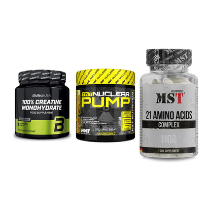 Kraft-Stack: BioTech Creatine + NXT Nutrition TNT + MST 21 Amino – alle enthaltenen Artikel