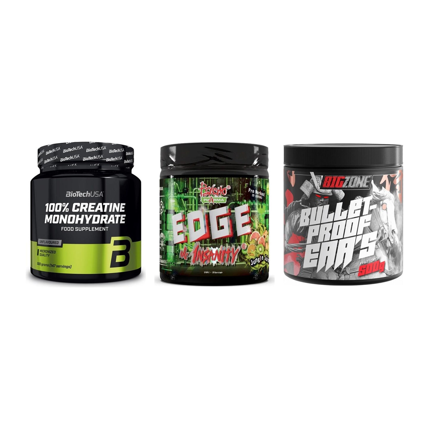Kraft-Stack: BioTech Creatine + Psycho Pharma + Big Zone Bulletpr – alle enthaltenen Artikel