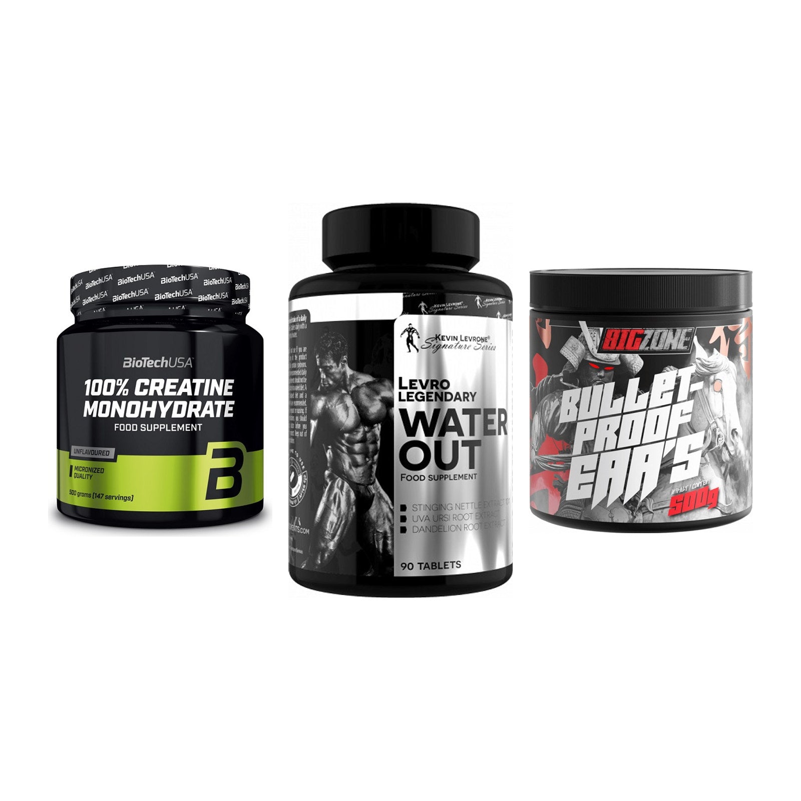 Kraft-Stack: BioTech Creatine + Kevin Levrone + Big Zone Bulletpr – alle enthaltenen Artikel