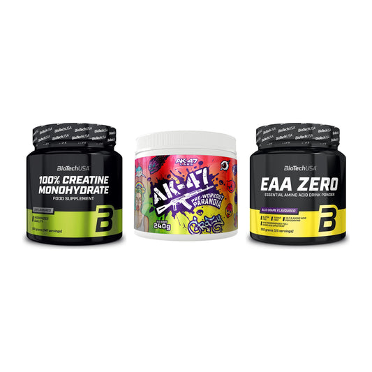 Kraft-Stack: BioTech Creatine + AK47 Labs + BioTech EAA Zero – alle enthaltenen Artikel