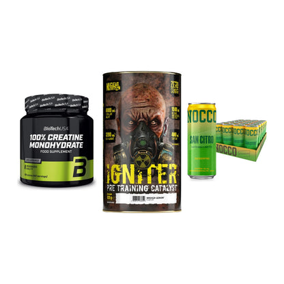Kraft-Stack: BioTech Creatine + Nuclear Nutrition + Nocco BCAA Drink – alle enthaltenen Artikel