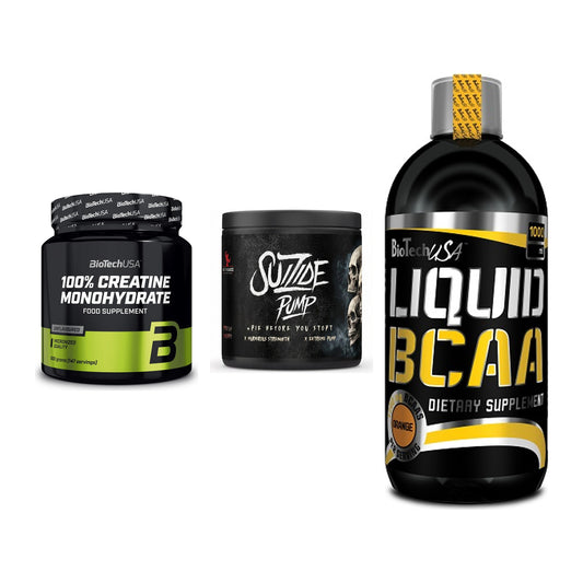Kraft-Stack: BioTech Creatine + #GYMJUICE SUIZIDE + BioTech Liquid – alle enthaltenen Artikel