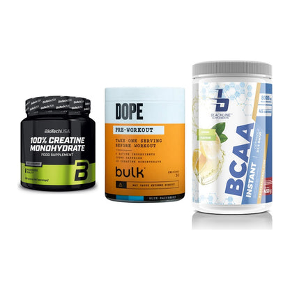 Kraft-Stack: BioTech Creatine + Bulk Dope + Blackline – alle enthaltenen Artikel