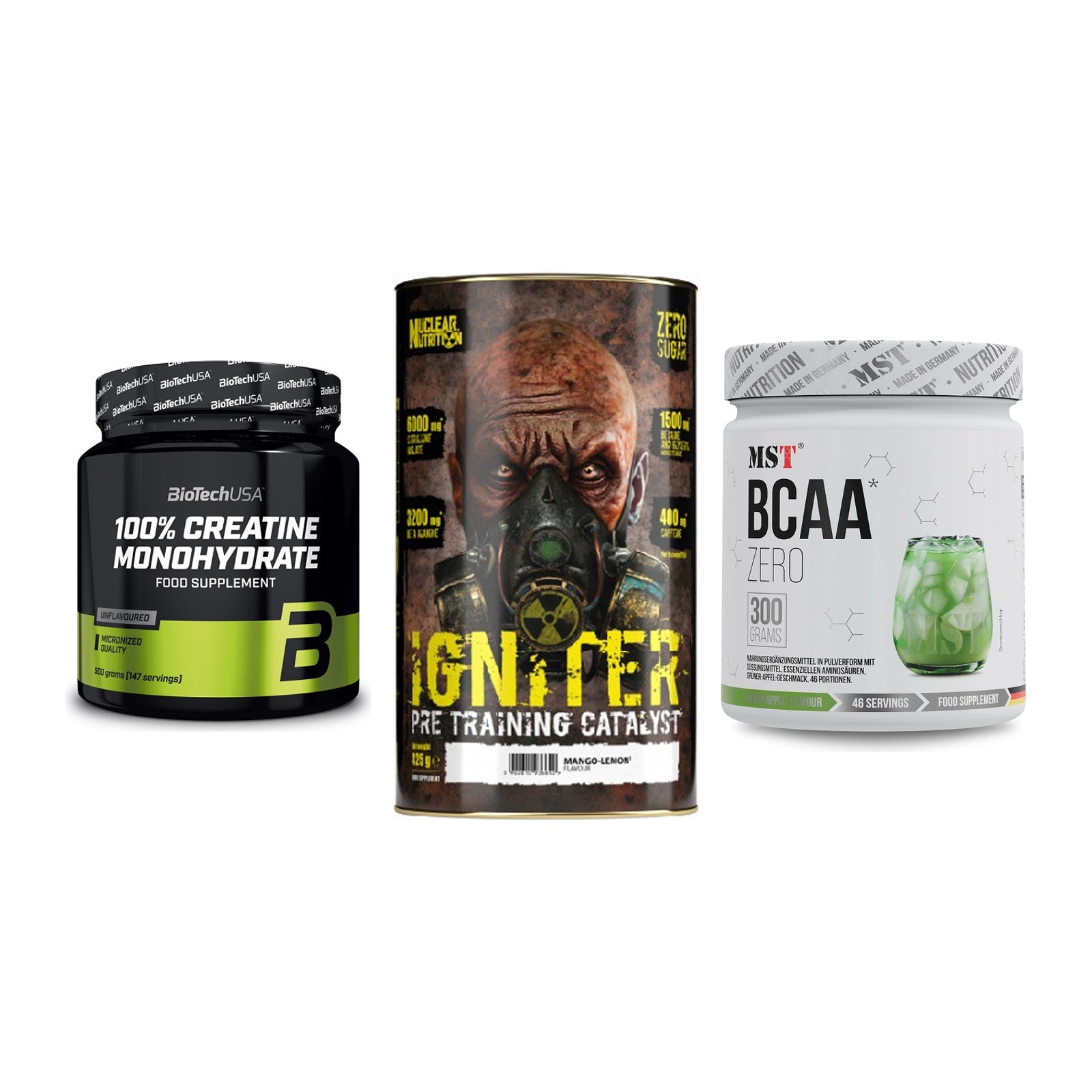 Kraft-Stack: BioTech Creatine + Nuclear Nutrition + MST BCAA Zero – alle enthaltenen Artikel