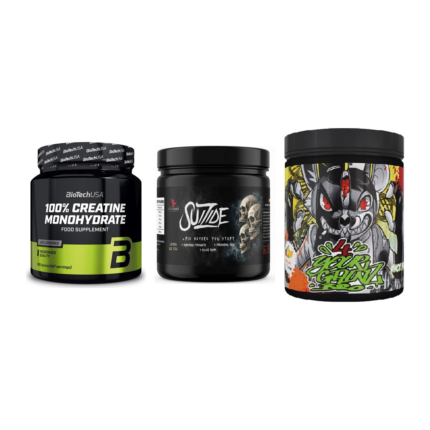Kraft-Stack: BioTech Creatine + #GYMJUICE SUIZIDE + BPS-Pharma EAA´s – alle enthaltenen Artikel