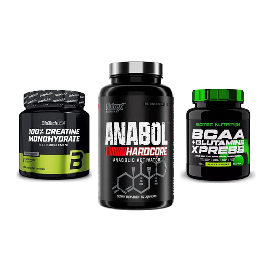 Kraft-Stack: BioTech Creatine + Nutrex Anabol + Scitec BCAA – alle enthaltenen Artikel