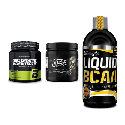Kraft-Stack: BioTech Creatine + #GYMJUICE SUIZIDE + BioTech Liquid – alle enthaltenen Artikel