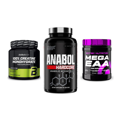 Kraft-Stack: BioTech Creatine + Nutrex Anabol + Scitec Mega EAA – alle enthaltenen Artikel