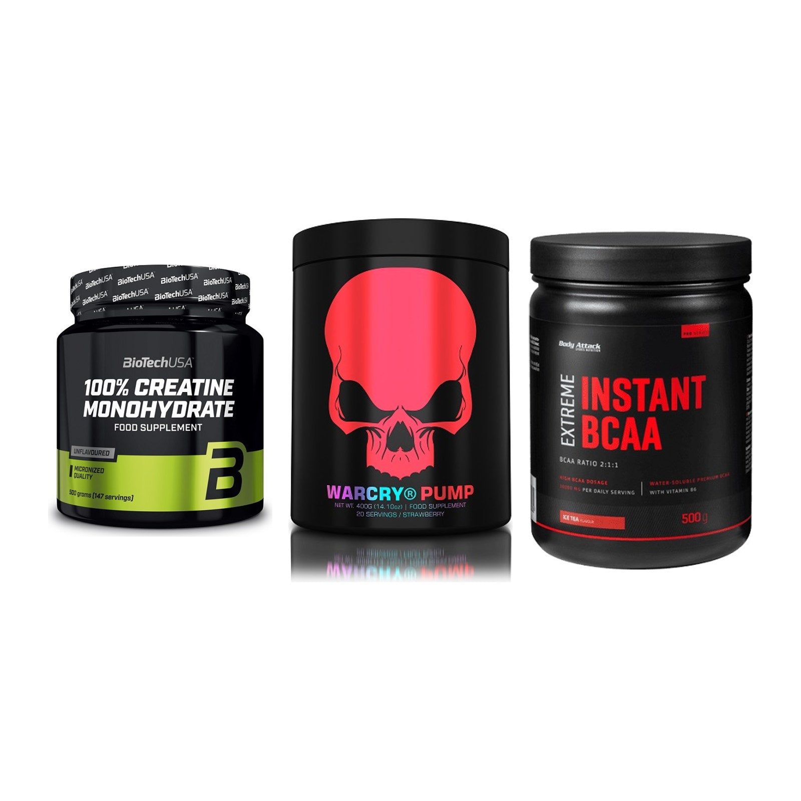 Kraft-Stack: BioTech Creatine + Genius Nutrition + Body Attack – alle enthaltenen Artikel