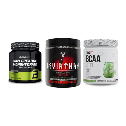 Kraft-Stack: BioTech Creatine + Viking Power + MST BCAA Zero – alle enthaltenen Artikel