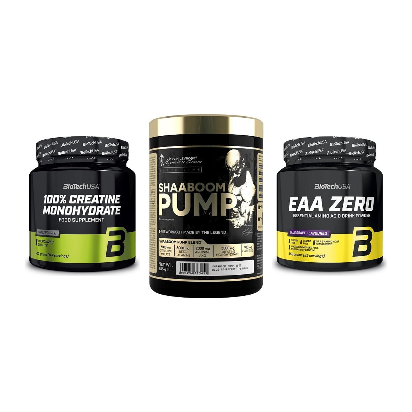 Kraft-Stack: BioTech Creatine + Kevin Levrone + BioTech EAA Zero – alle enthaltenen Artikel