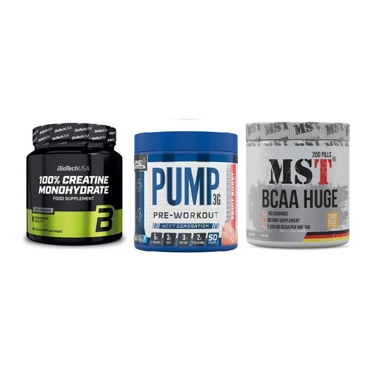 Kraft-Stack: BioTech Creatine + Applied Nutrition + MST BCAA Huge 200 – alle enthaltenen Artikel