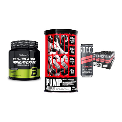 Kraft-Stack: BioTech Creatine + BAD ASS Pump + Nocco BCAA Drink – alle enthaltenen Artikel