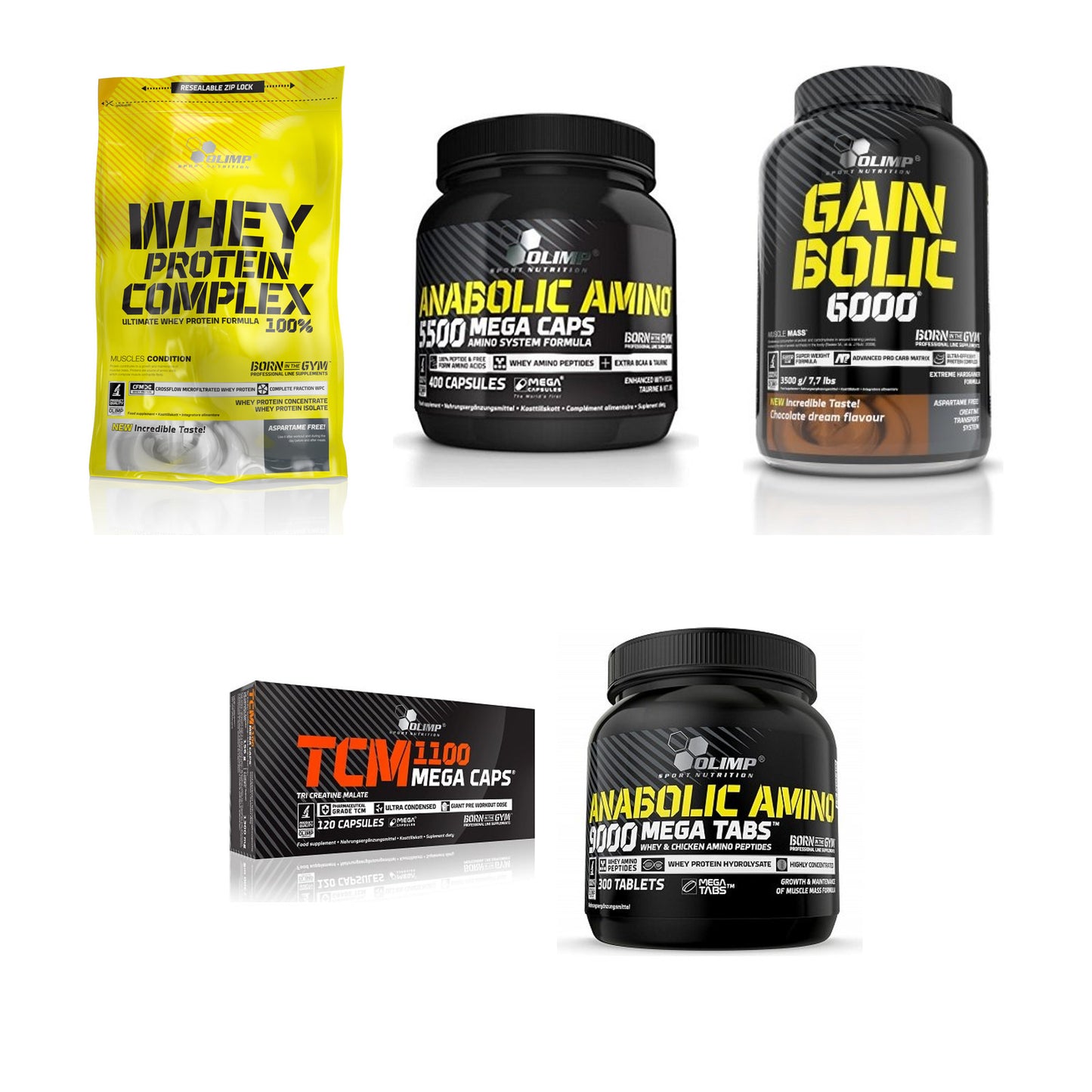 Olimp Marken-Großset: Whey Protein + Anabolic Amino + 3 weitere – alle enthaltenen Artikel