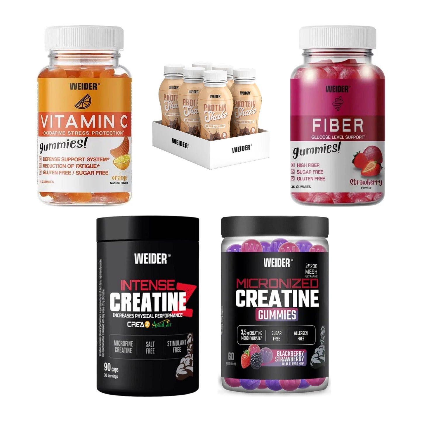 Weider Marken-Großset: Vitamin C + PROTEIN SHAKE + 3 weitere – alle enthaltenen Artikel
