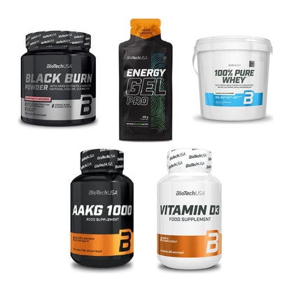 BioTech USA Marken-Großset: Black Burn + Energy Gel + 3 weitere – alle enthaltenen Artikel