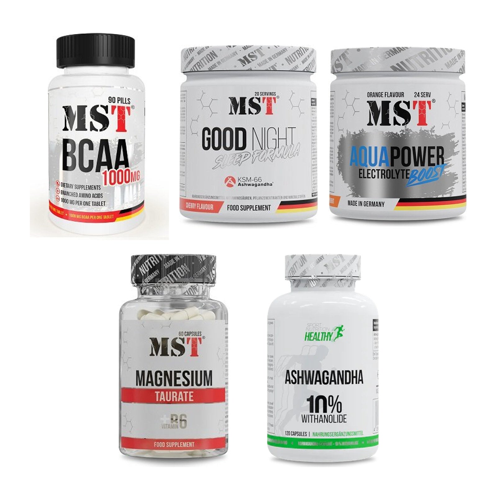MST Marken-Großset: BCAA 1000 (90 + Good Night Sleep + 3 weitere – alle enthaltenen Artikel