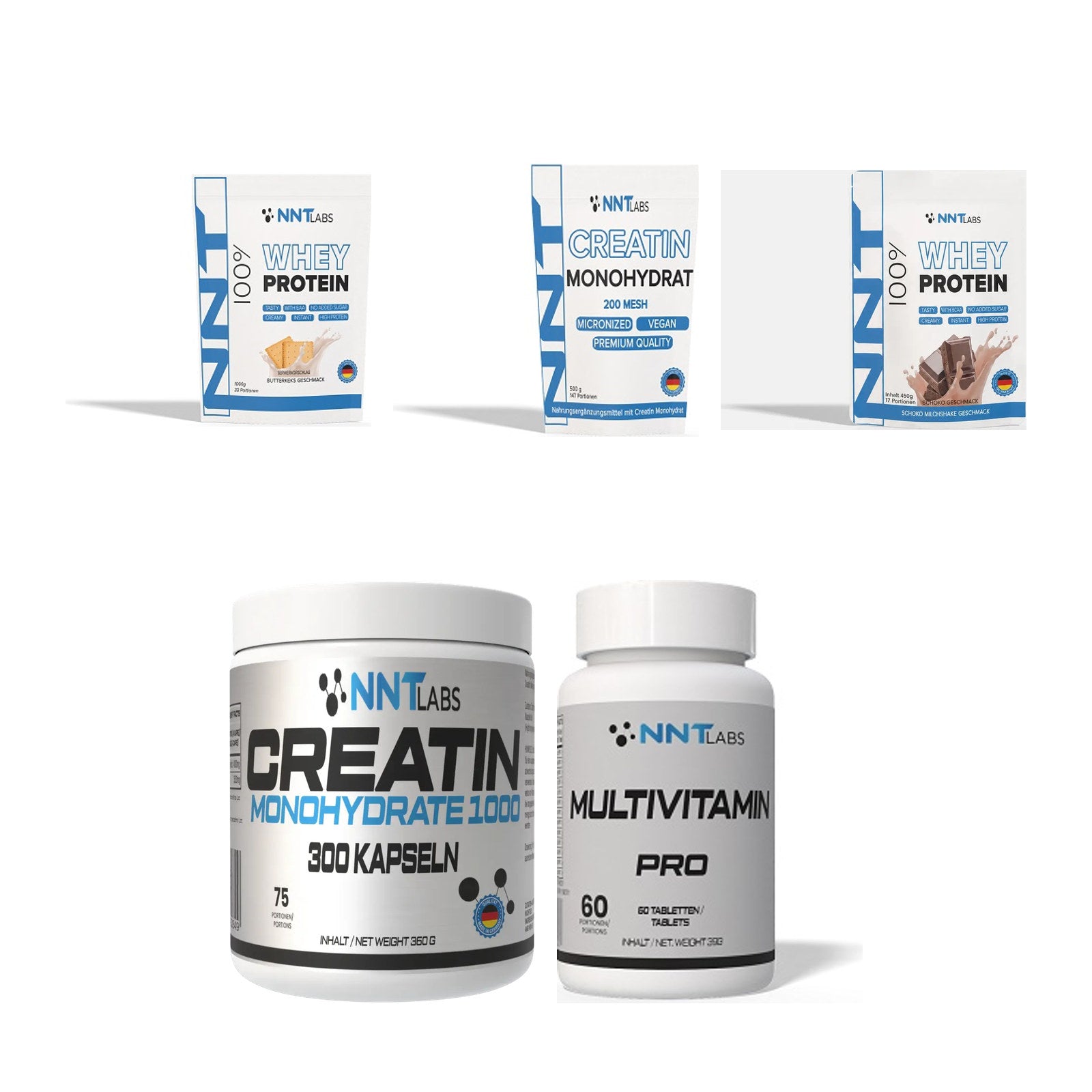 NNT Labs Marken-Großset: Whey + Creatin Monohydrat + 3 weitere – alle enthaltenen Artikel