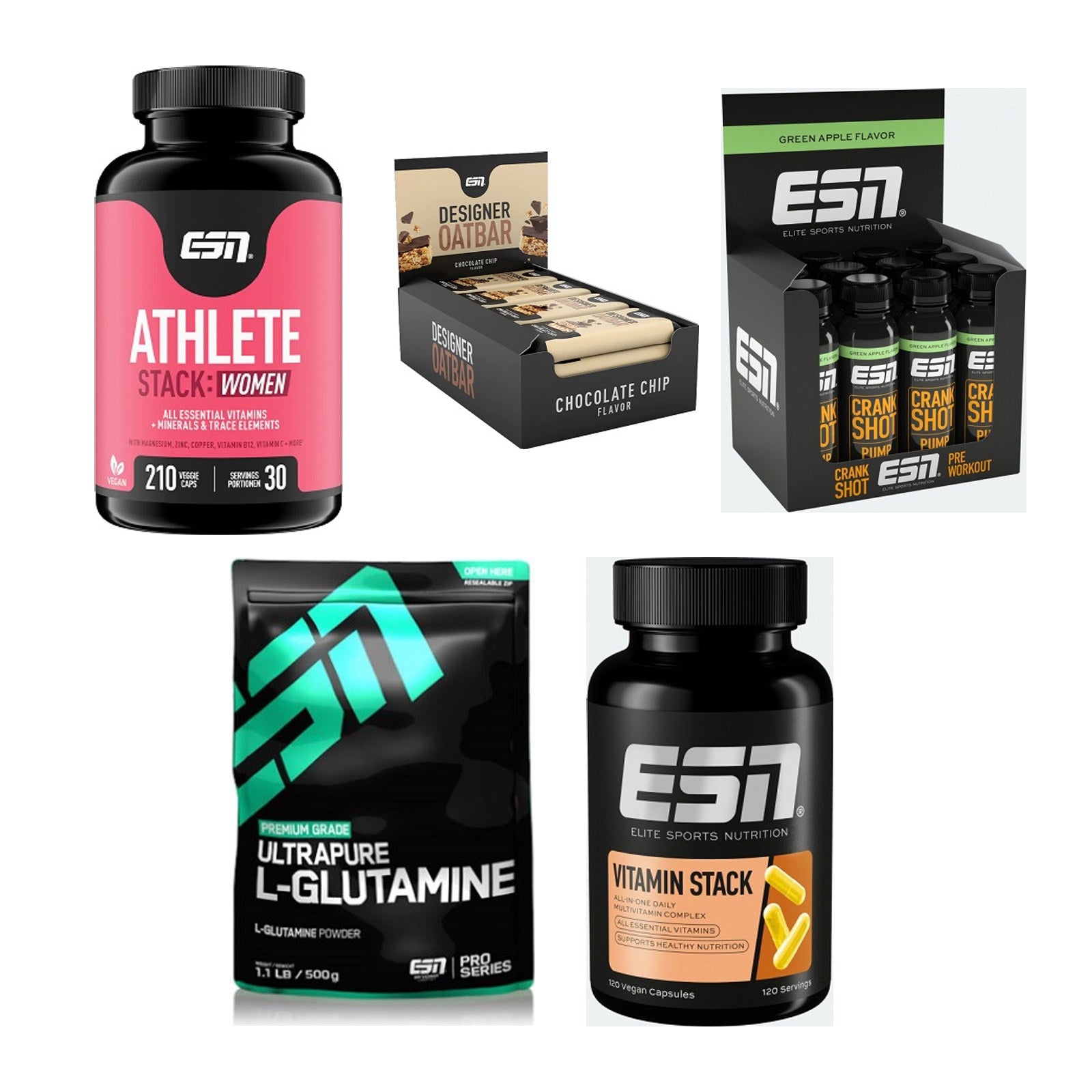 ESN Marken-Großset: Athlete Stack:WOMEN + Designer Oatbar + 3 weitere – alle enthaltenen Artikel